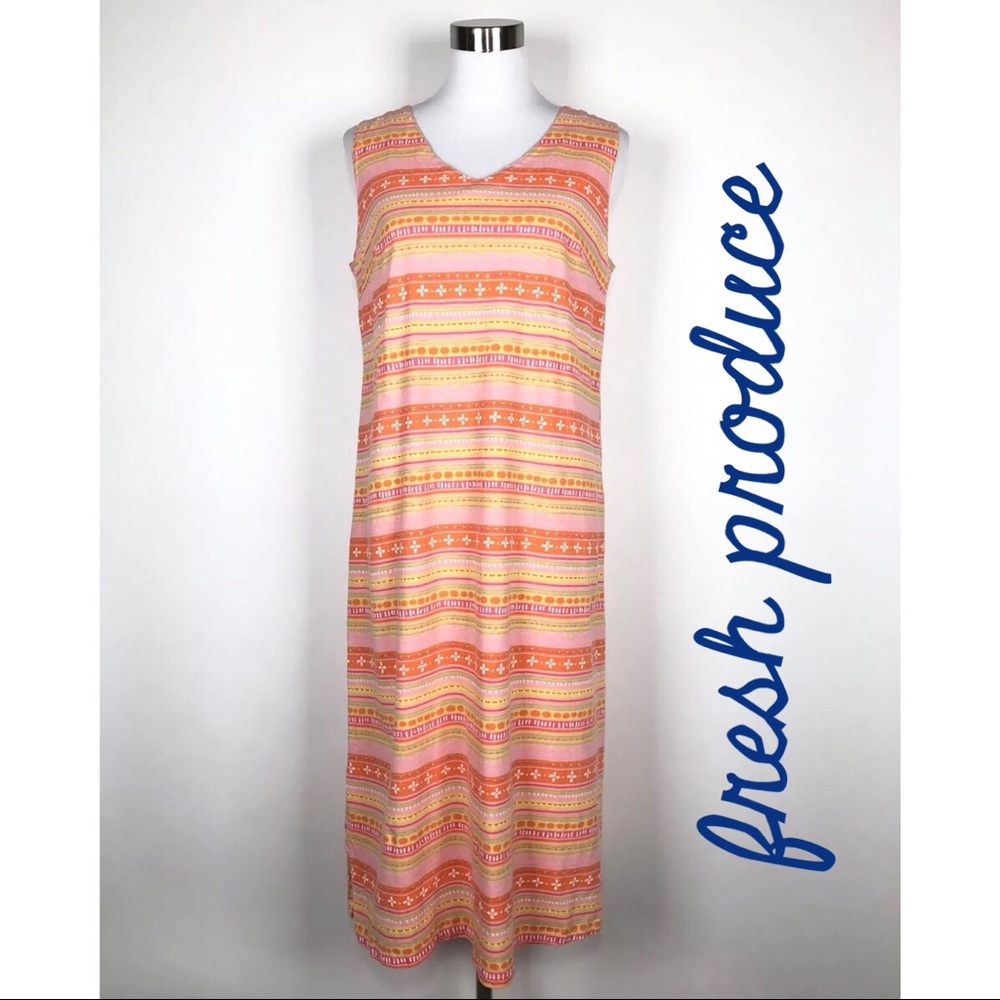 Fresh Produce Tank Dress Cotton Stripped Sz L